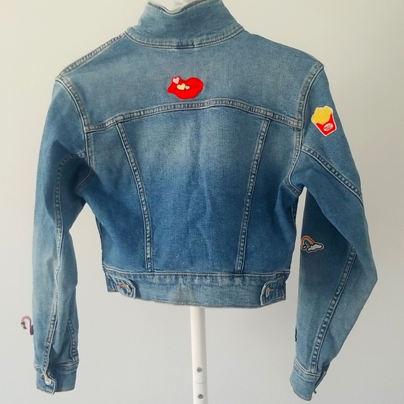 H&M Cropped Denim Jacket with Patches 11-12 yrs - Picture 2 of 4
